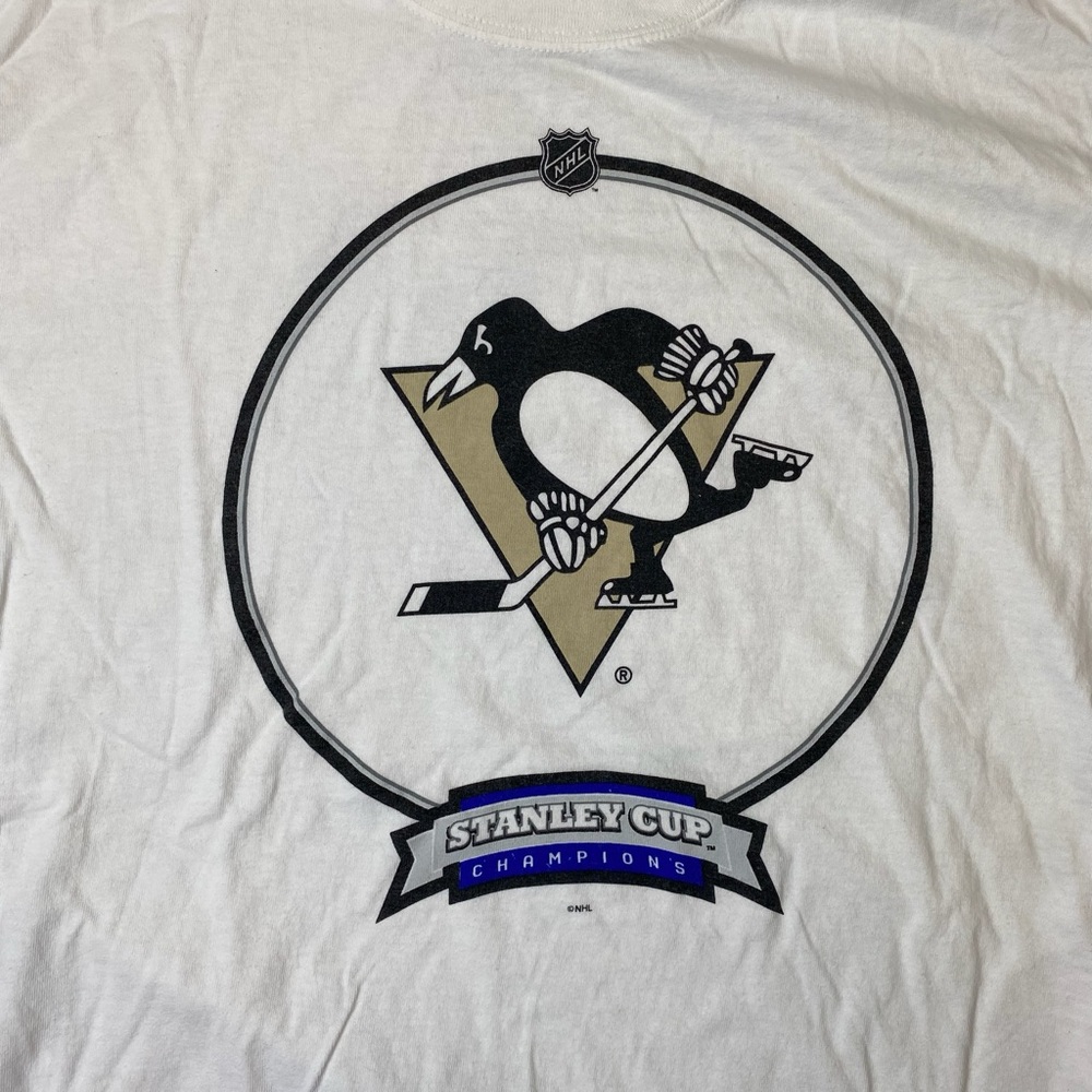 Pittsburgh Penguins Stanley Cup Champions NHL T Shirt White Mens Size‎ L - Picture 3 of 7